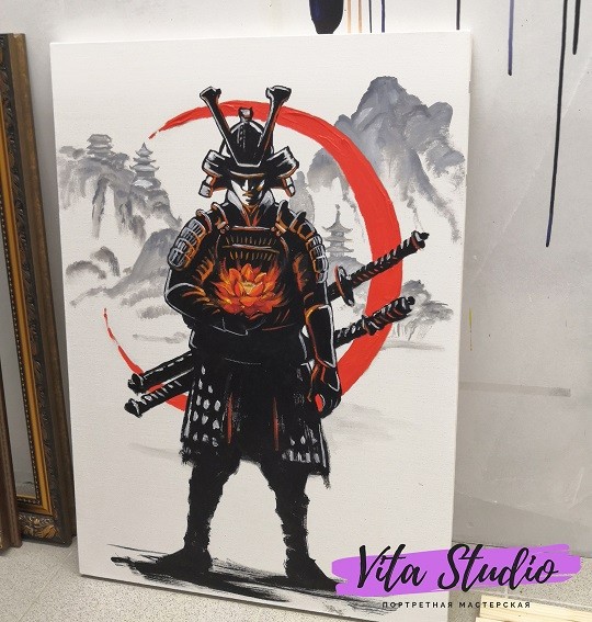 портрет маслом самурай